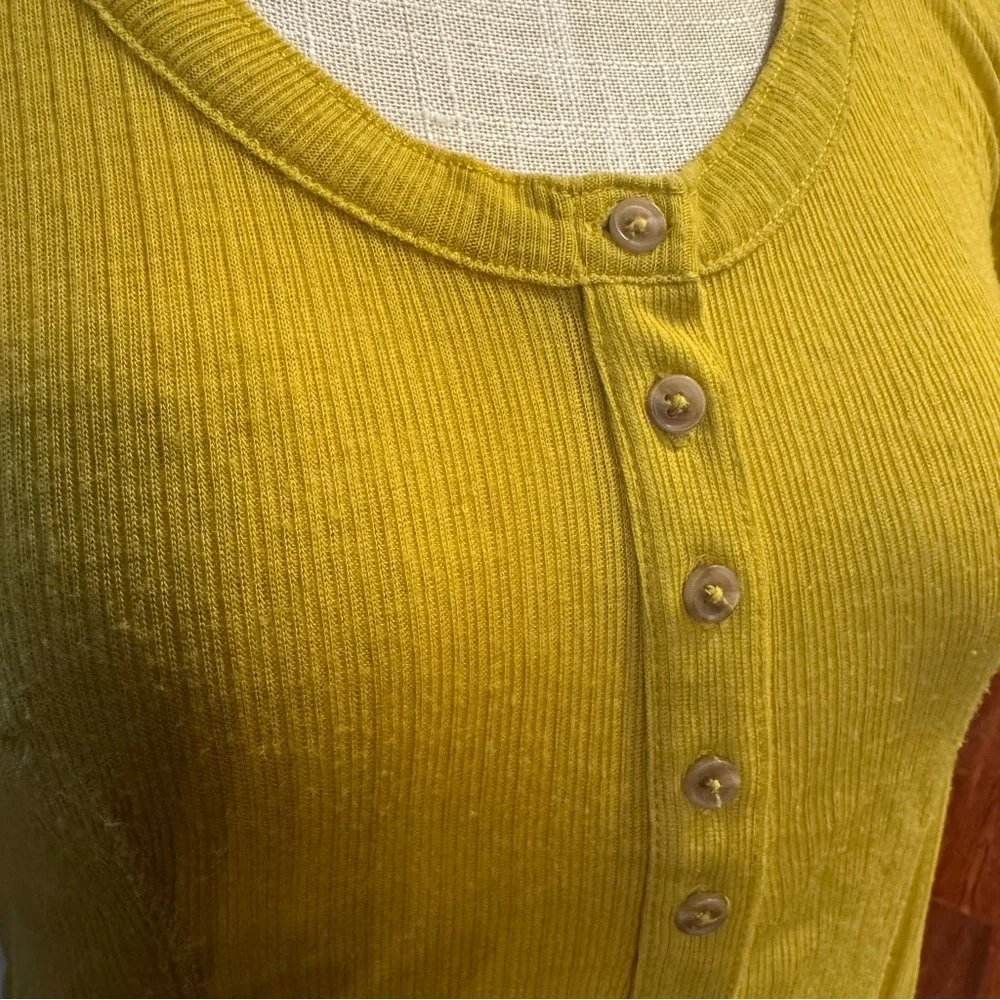 Anthropologie Pilcro Chartreuse Yellow Long Sleeve Henley Top - Picture 5 of 11